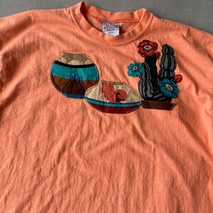 Vintage Pluma Shirt‎ Womens Large Southwestern Peach BeadedPatchwork Design